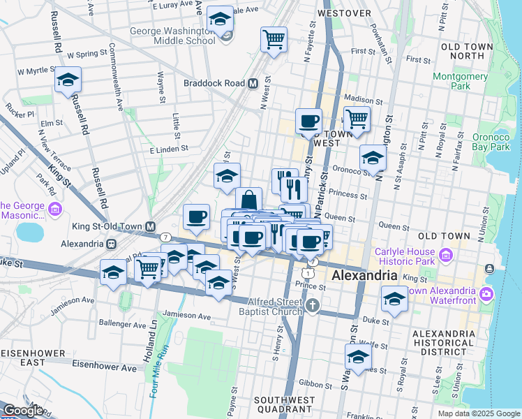 map of restaurants, bars, coffee shops, grocery stores, and more near 236 North Payne Street in Alexandria