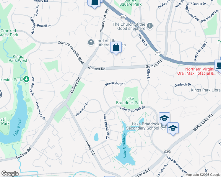 map of restaurants, bars, coffee shops, grocery stores, and more near 5214 Lighthorne Rd in Burke