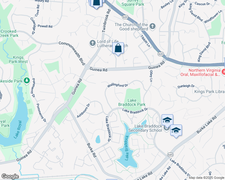 map of restaurants, bars, coffee shops, grocery stores, and more near 5214 Lighthorne Rd in Burke
