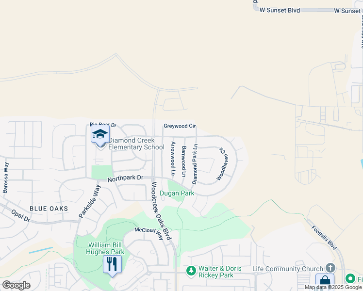 map of restaurants, bars, coffee shops, grocery stores, and more near 1520 Barnwood Lane in Roseville