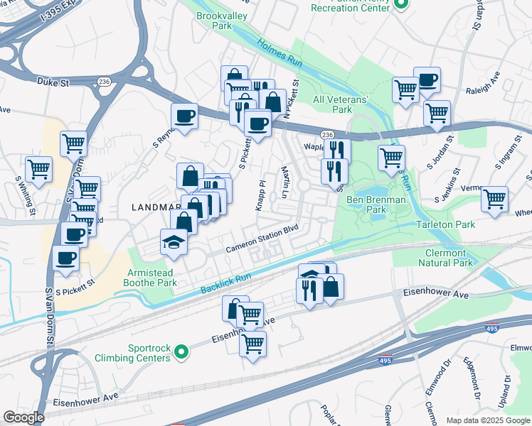 map of restaurants, bars, coffee shops, grocery stores, and more near 5090 Donovan Drive in Alexandria