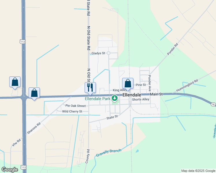 map of restaurants, bars, coffee shops, grocery stores, and more near 605 Washington Avenue in Ellendale