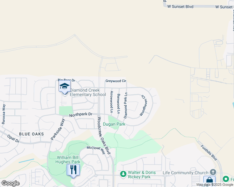 map of restaurants, bars, coffee shops, grocery stores, and more near 1520 Barnwood Lane in Roseville
