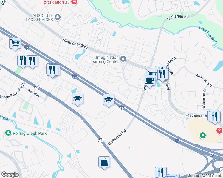 map of restaurants, bars, coffee shops, grocery stores, and more near 14324 Springfield Court in Gainesville