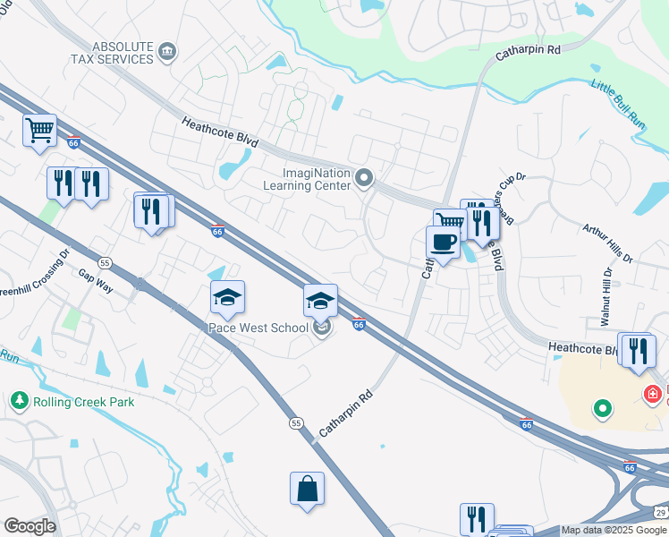 map of restaurants, bars, coffee shops, grocery stores, and more near 14316 Springfield Court in Gainesville