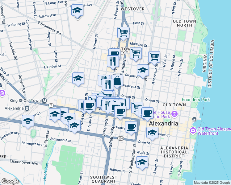 map of restaurants, bars, coffee shops, grocery stores, and more near 101 Independence Avenue Southeast in Washington