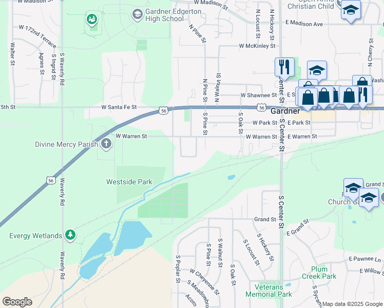 map of restaurants, bars, coffee shops, grocery stores, and more near 318 Meadowbrook Circle in Gardner