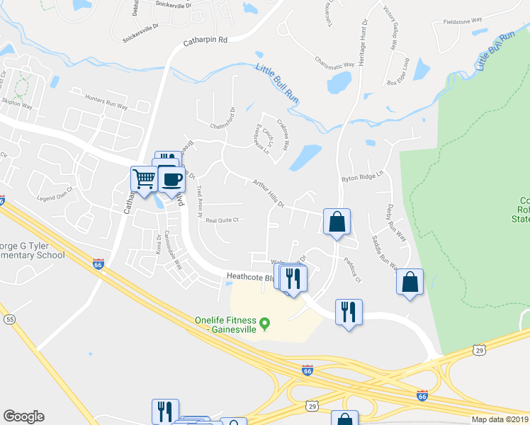 map of restaurants, bars, coffee shops, grocery stores, and more near 6908 Walnut Hill Drive in Gainesville