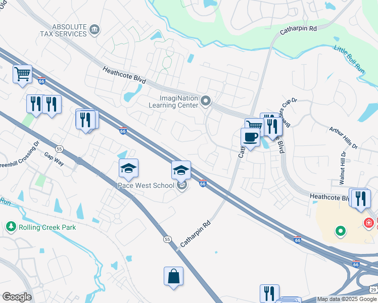 map of restaurants, bars, coffee shops, grocery stores, and more near 14316 Springfield Court in Gainesville