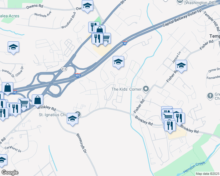 map of restaurants, bars, coffee shops, grocery stores, and more near 2602 Remington Place in Fort Washington