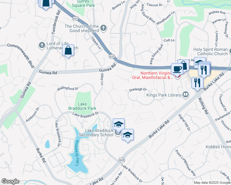 map of restaurants, bars, coffee shops, grocery stores, and more near 9303 Wynyard Place in Burke
