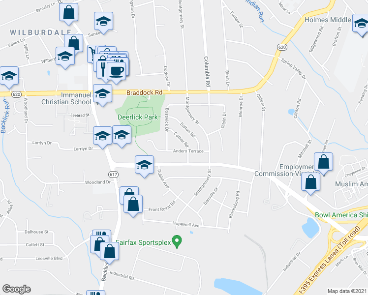 map of restaurants, bars, coffee shops, grocery stores, and more near 5222 Cather Road in Springfield