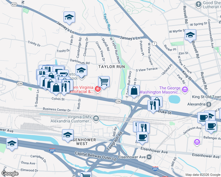 map of restaurants, bars, coffee shops, grocery stores, and more near 101 Independence Avenue Southeast in Washington
