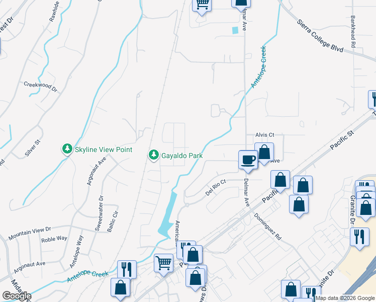 map of restaurants, bars, coffee shops, grocery stores, and more near 4322 Lakebreeze Drive in Rocklin