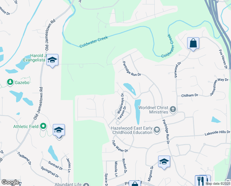 map of restaurants, bars, coffee shops, grocery stores, and more near 6457 White Cap Lane in Florissant