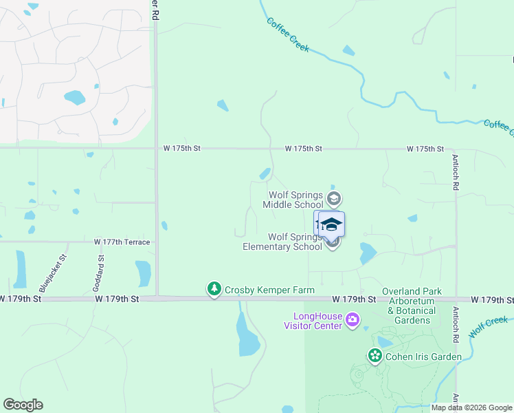 map of restaurants, bars, coffee shops, grocery stores, and more near 9901 West 175th Street in Olathe