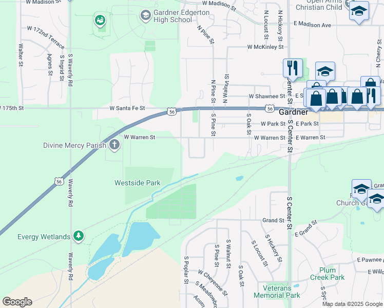 map of restaurants, bars, coffee shops, grocery stores, and more near 318 Meadowbrook Circle in Gardner