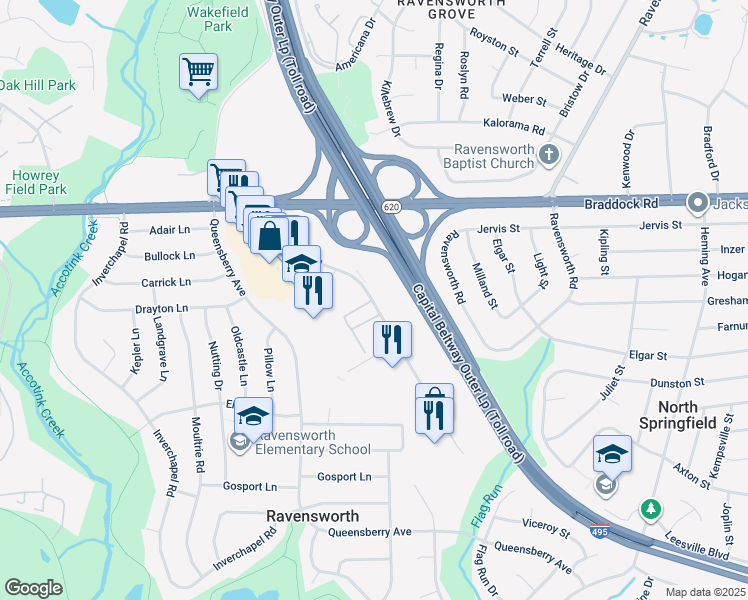 map of restaurants, bars, coffee shops, grocery stores, and more near in Springfield