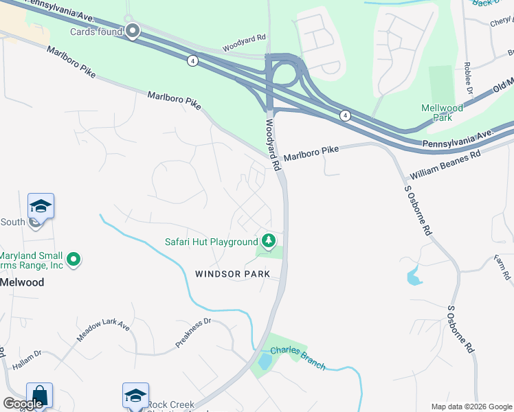 map of restaurants, bars, coffee shops, grocery stores, and more near 5909 Sauerwein Way in Upper Marlboro