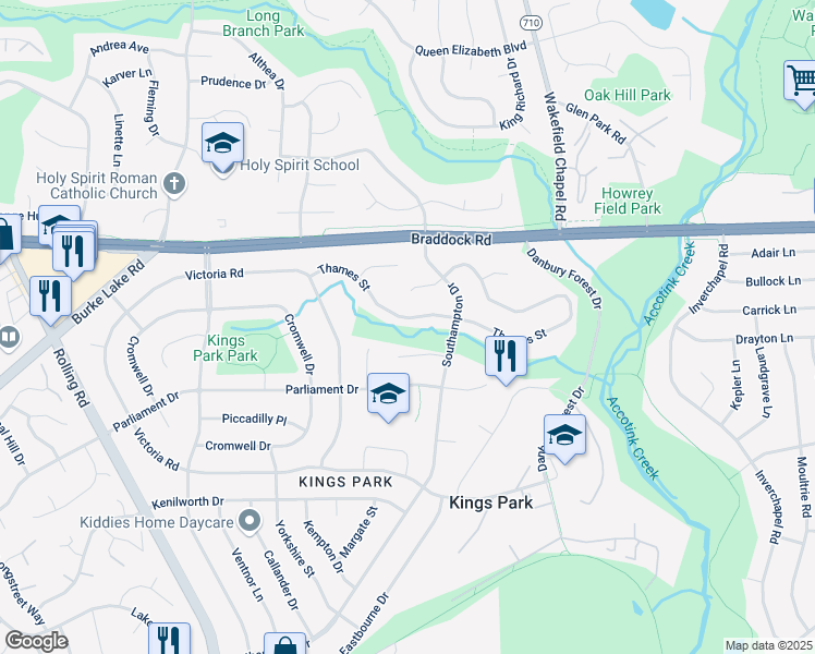 map of restaurants, bars, coffee shops, grocery stores, and more near 8519 Thames Street in Springfield