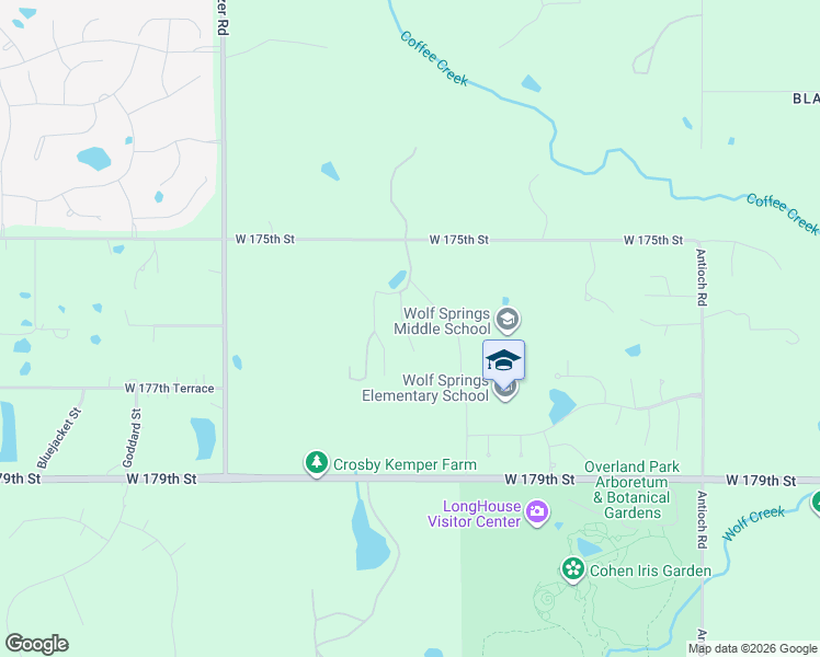 map of restaurants, bars, coffee shops, grocery stores, and more near 9901 West 175th Street in Olathe