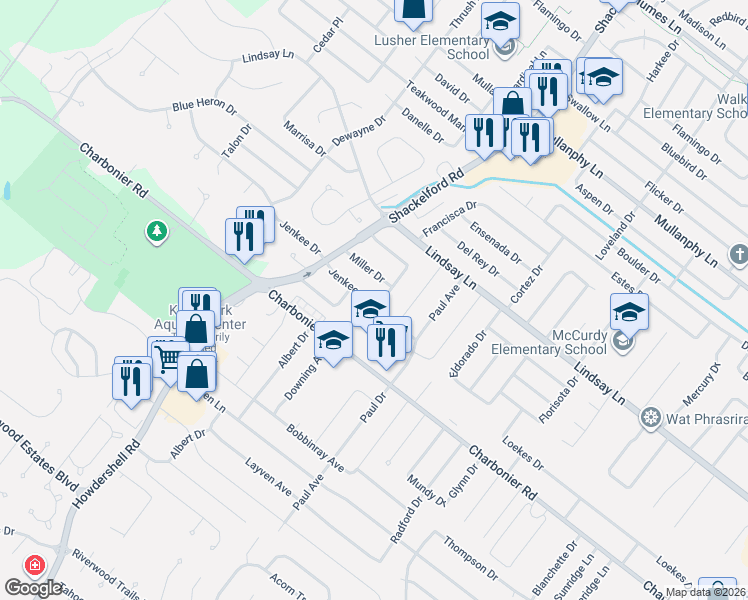 map of restaurants, bars, coffee shops, grocery stores, and more near 1930 Jenkee Avenue in Florissant