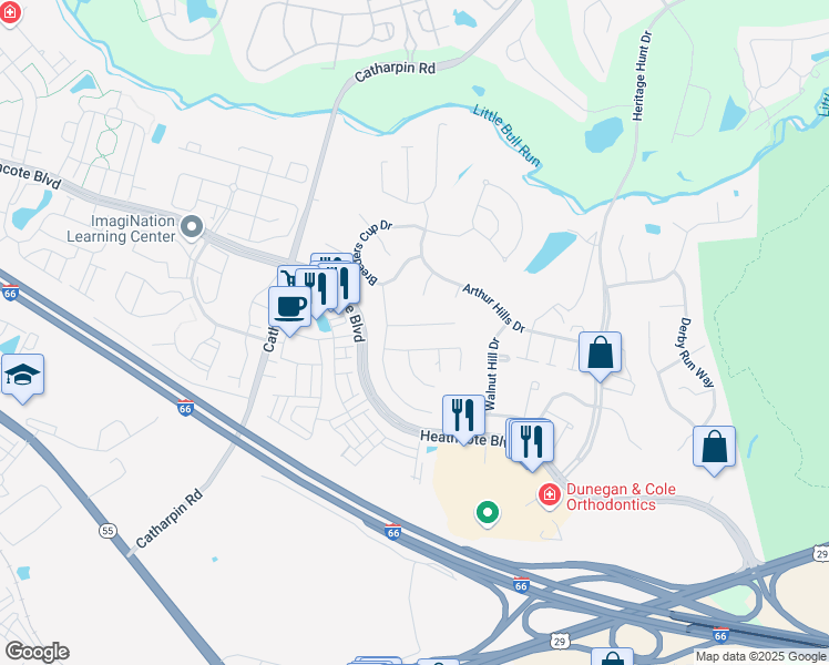 map of restaurants, bars, coffee shops, grocery stores, and more near 14035 Plantation Mill Court in Gainesville
