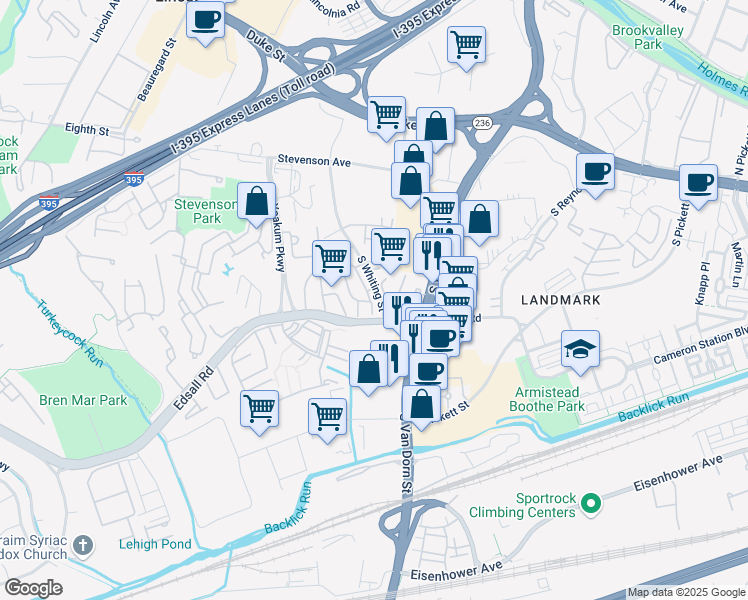 map of restaurants, bars, coffee shops, grocery stores, and more near 432 Stanton Place in Alexandria