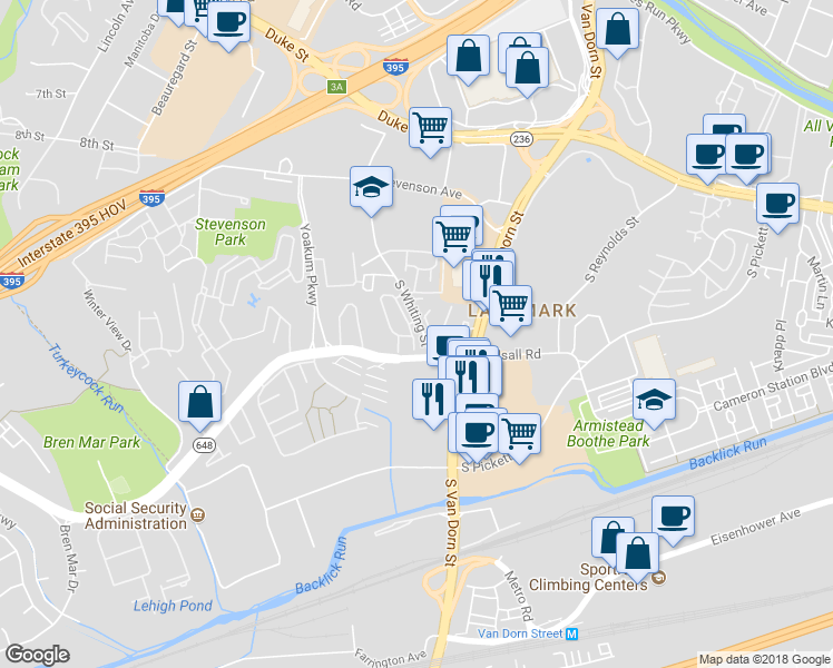 map of restaurants, bars, coffee shops, grocery stores, and more near 432 Stanton Place in Alexandria
