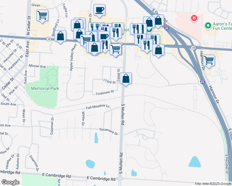 map of restaurants, bars, coffee shops, grocery stores, and more near 1311 Toulouse Street in Belton