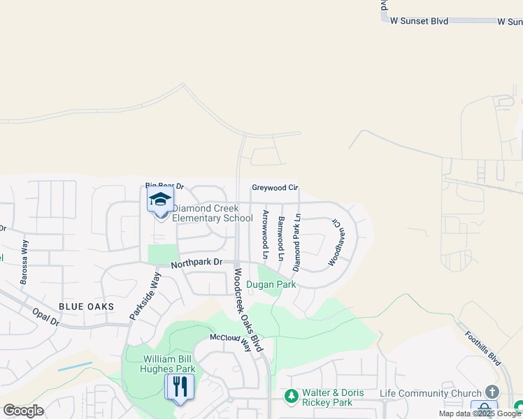 map of restaurants, bars, coffee shops, grocery stores, and more near 1513 Arrow Wood Lane in Roseville