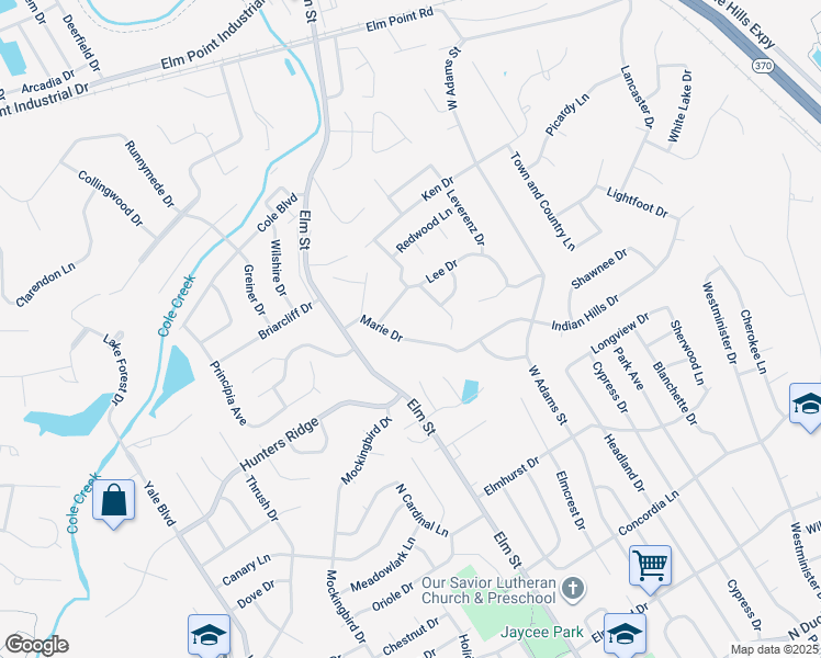 map of restaurants, bars, coffee shops, grocery stores, and more near 29 Marie Drive in Saint Charles