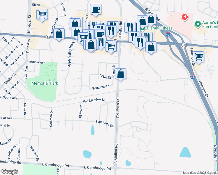 map of restaurants, bars, coffee shops, grocery stores, and more near 1315 Toulouse Street in Belton