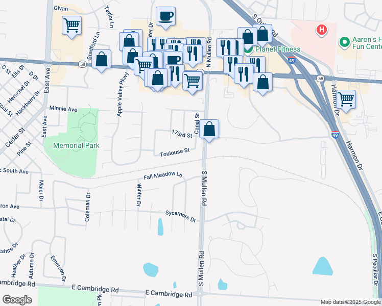 map of restaurants, bars, coffee shops, grocery stores, and more near 1307 Toulouse Street in Belton