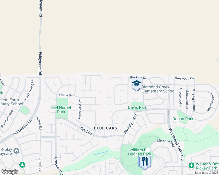 map of restaurants, bars, coffee shops, grocery stores, and more near 3180 Mount Tamalpais Drive in Roseville