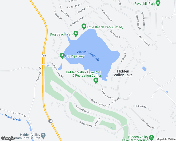 map of restaurants, bars, coffee shops, grocery stores, and more near 18520 Lakeridge Circle in Hidden Valley Lake