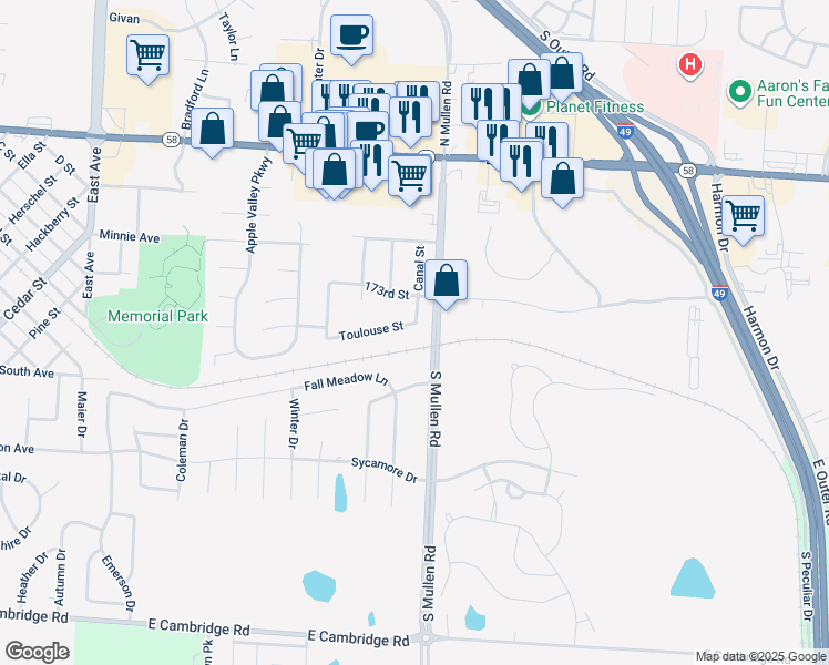 map of restaurants, bars, coffee shops, grocery stores, and more near 1315 Toulouse Street in Belton