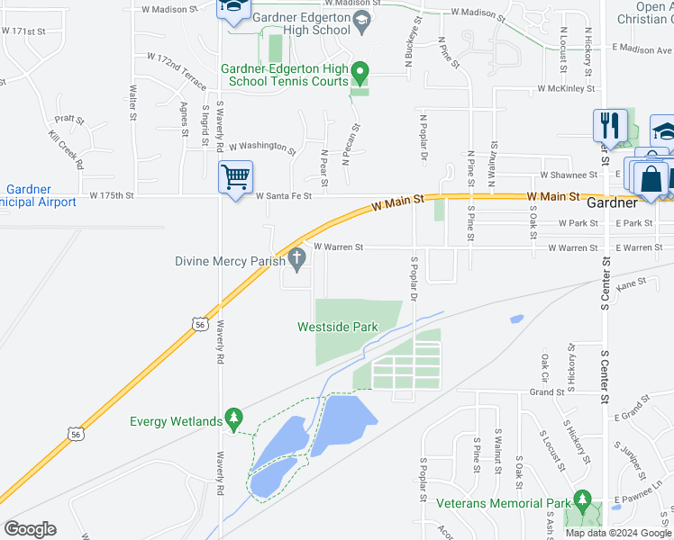 map of restaurants, bars, coffee shops, grocery stores, and more near 223 Bedford Street in Gardner