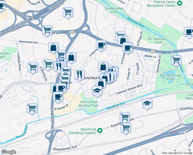 map of restaurants, bars, coffee shops, grocery stores, and more near 200 North Pickett Street in Alexandria