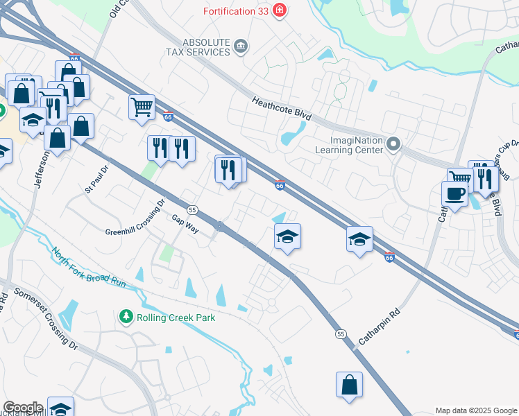 map of restaurants, bars, coffee shops, grocery stores, and more near 14544 Alsace Lane in Gainesville