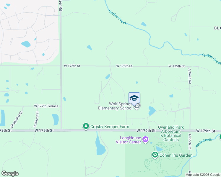 map of restaurants, bars, coffee shops, grocery stores, and more near 9901 West 175th Street in Olathe