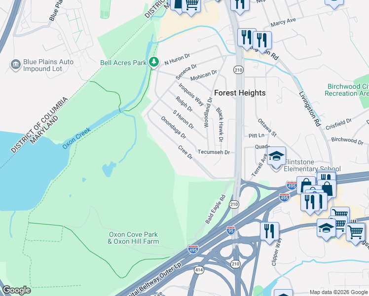 map of restaurants, bars, coffee shops, grocery stores, and more near 101 Independence Avenue Southeast in Washington
