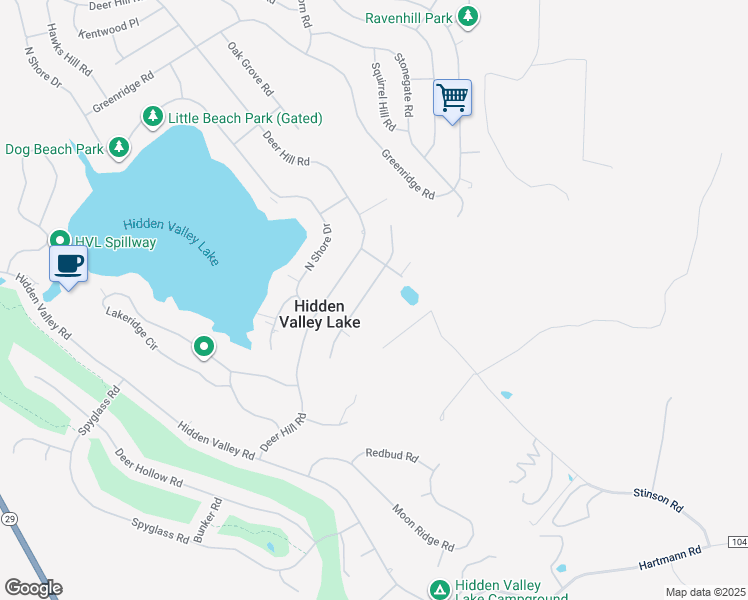 map of restaurants, bars, coffee shops, grocery stores, and more near 17372 Meadow View Drive in Hidden Valley Lake