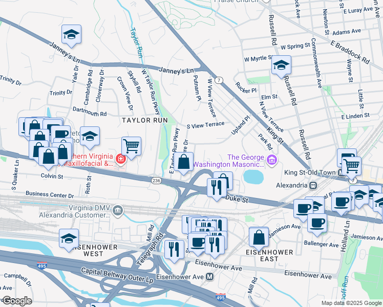 map of restaurants, bars, coffee shops, grocery stores, and more near 148 Hilton Street in Alexandria