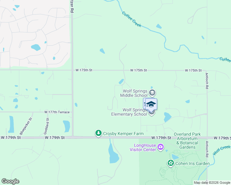 map of restaurants, bars, coffee shops, grocery stores, and more near 9901 West 175th Street in Olathe