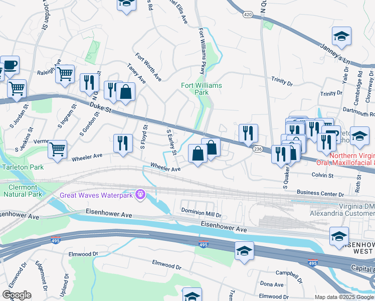 map of restaurants, bars, coffee shops, grocery stores, and more near 51 Cockrell Street in Alexandria