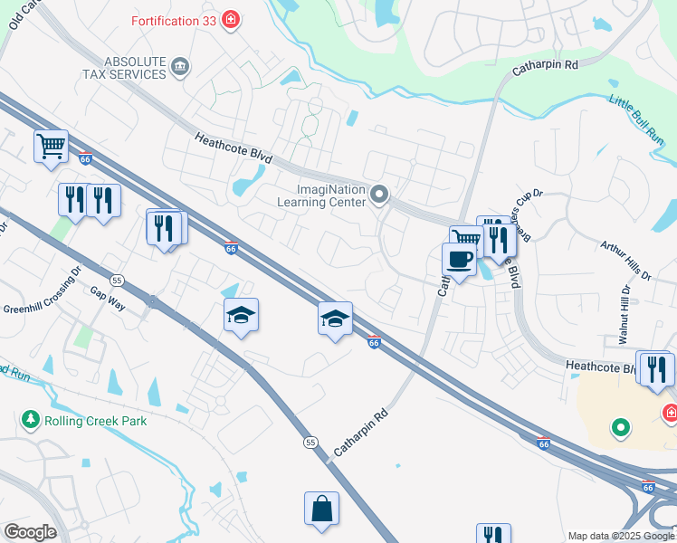 map of restaurants, bars, coffee shops, grocery stores, and more near 14237 Legend Glen Court in Gainesville