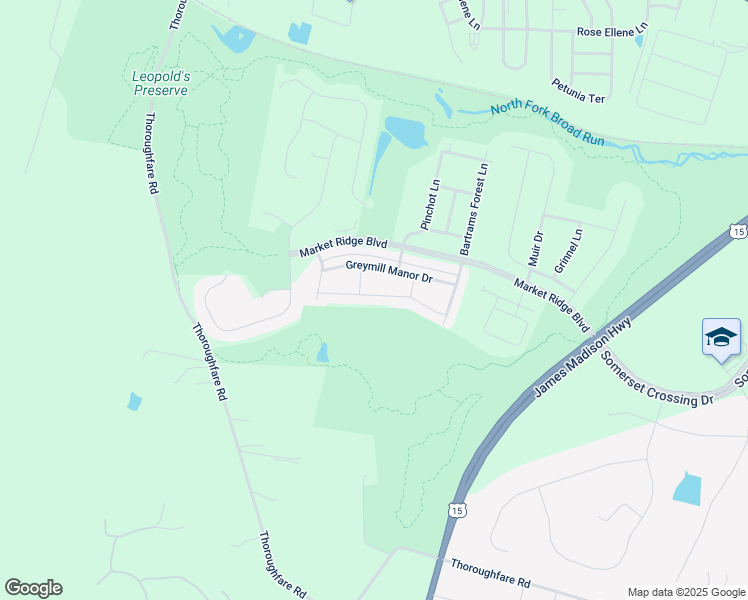 map of restaurants, bars, coffee shops, grocery stores, and more near 16067 Pitner Street in Haymarket