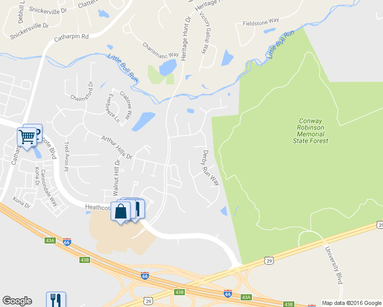 map of restaurants, bars, coffee shops, grocery stores, and more near 6821 Saddle Run Way in Gainesville