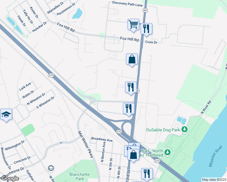 map of restaurants, bars, coffee shops, grocery stores, and more near 878 Marina Drive in Saint Charles